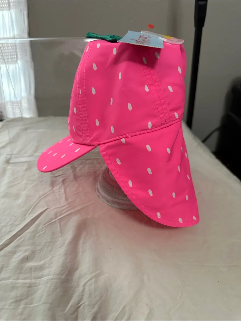 Kids Hot Pink Polka Dot Sun Hat with Neck Flap Sz 12-24 months NWT